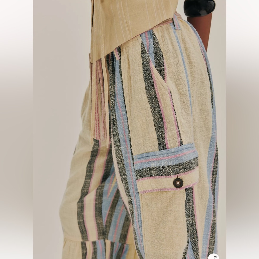Free People Beige and Blue Striped Pants - Picture 2 of 4